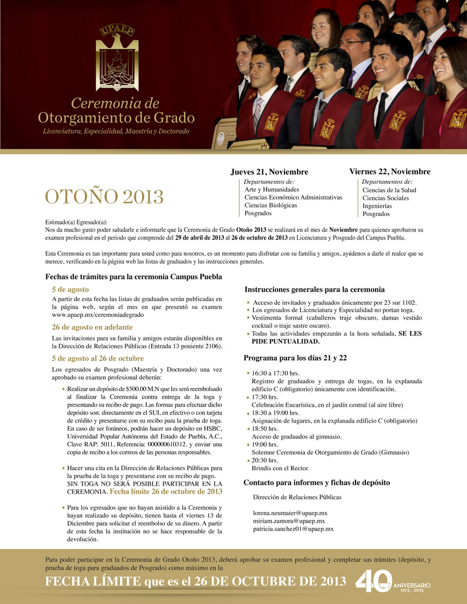 Instrucciones ceremonia de grado Otoño 2013